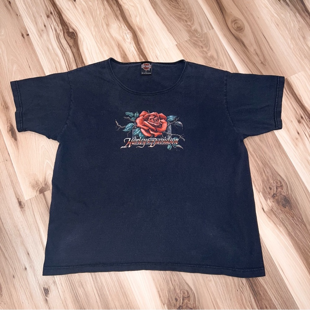 Harley-Davidson Wintage 90s Big Twin Aruba Rose Graphic T-Shirt Motorcycle